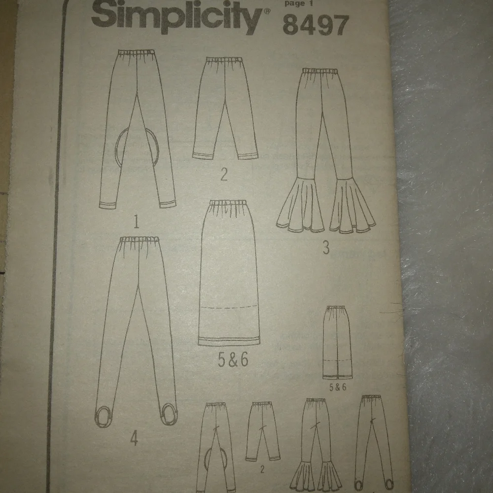 SIMPLICITY 8497 Sz XS-S-M Misses EASY 2 hour Leggings and skirt in variations